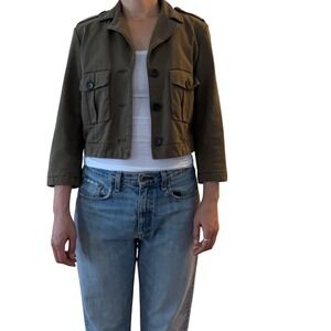 Standard James Perse Womens Olive Green Cropped Military Utility Jacket Size 4